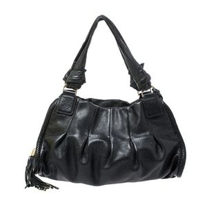 Cole Haan pleated soft black leather tassle shoulder bag EUC